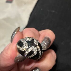 Vintage enamel pave rhinestone cocktail ring glitzy sz 8.5